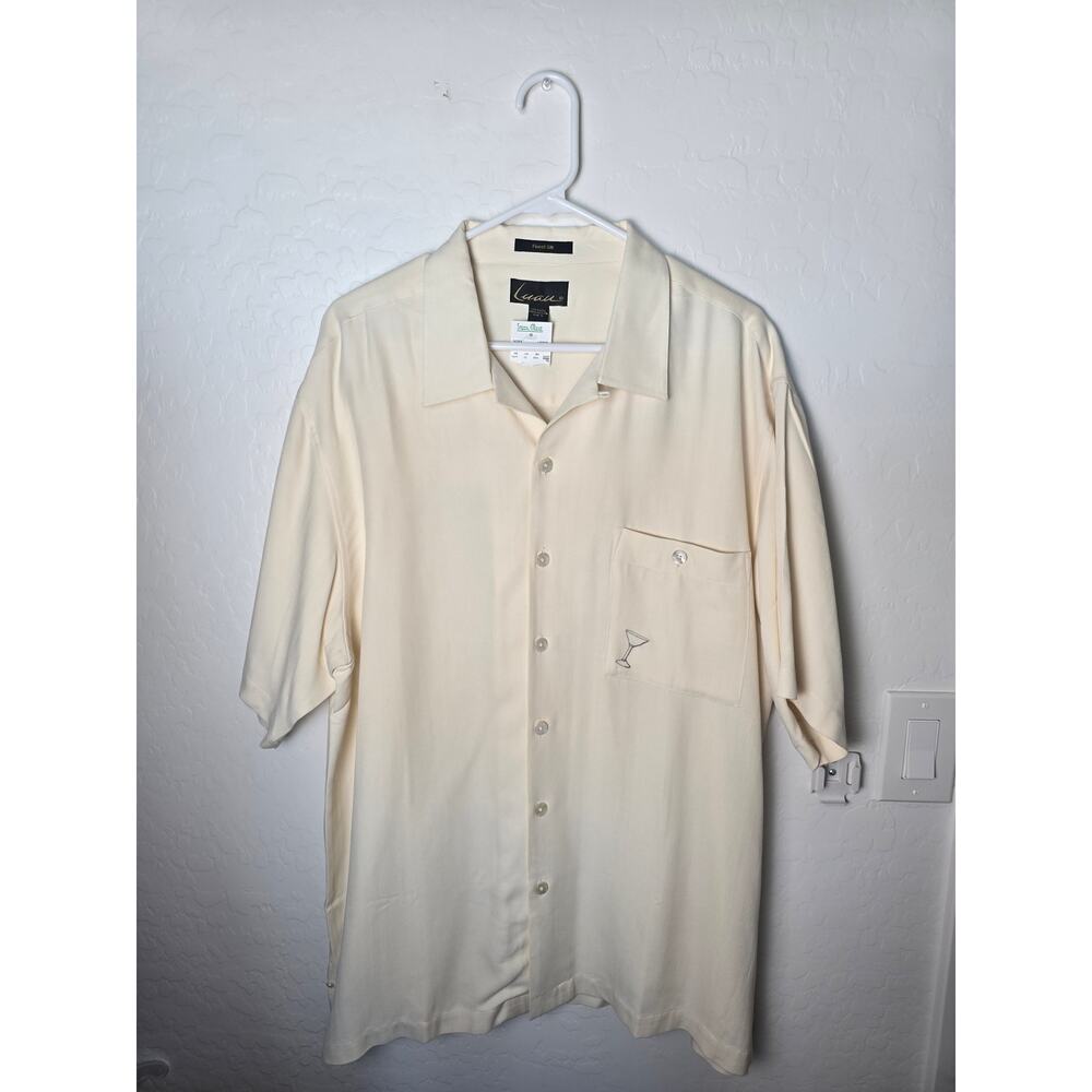 Luau NWT Finest Silk 100% Cream/tan color Marlin Martini Embroidered Large